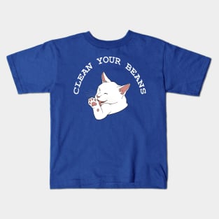 Clean Your Beans Funny White Cat Kids T-Shirt